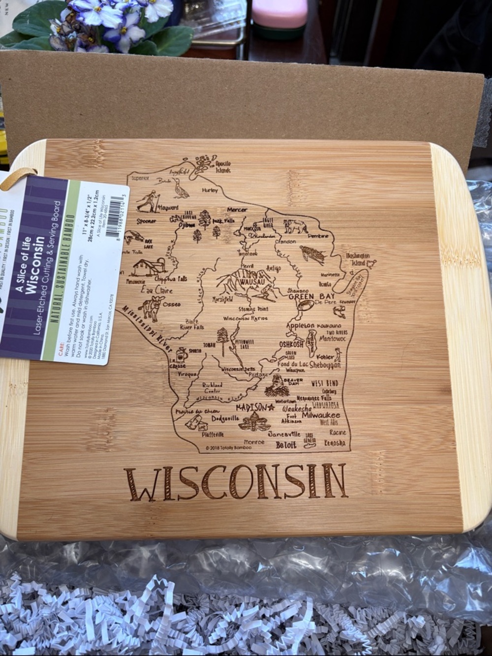 Wisconsin Bamboo Cutting Board - Natural Wood